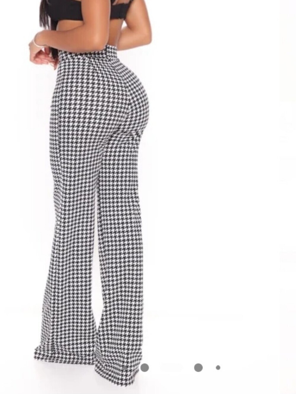 High-Waist Houndstooth Wide-Leg Pants - Black & White Check Back Later Pants - Picture 2 of 8